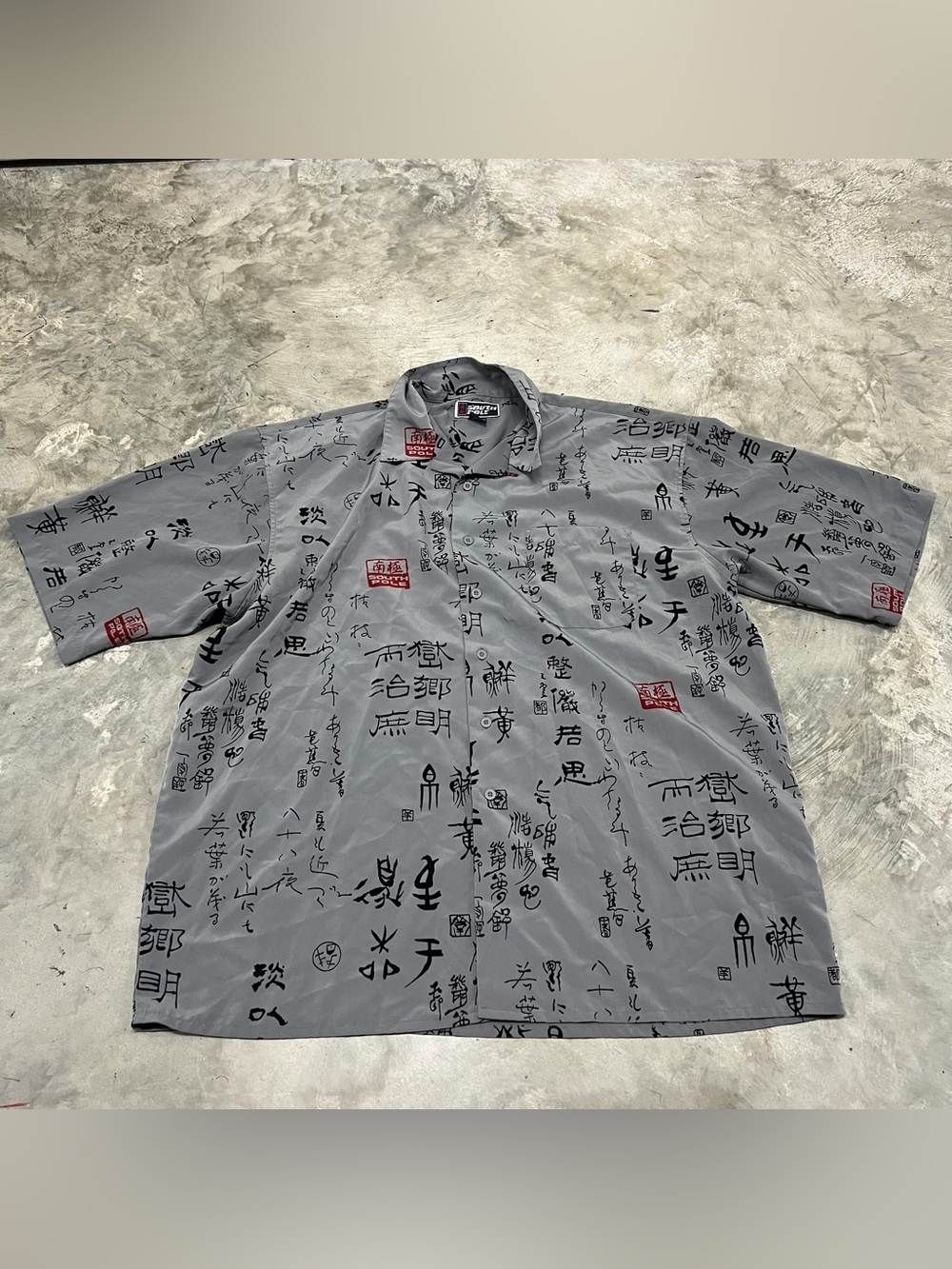 VTG SouthPole Button Up Shirt Chinese Writing Loop Collar Size XXL Y2K Gray